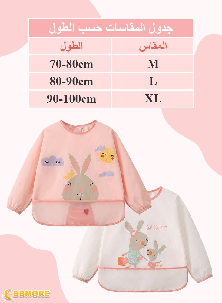 BBMORE 2Packs Baby Feeding Bibs with Sleeves and Catch-all Pocket, Waterproof Baby Long Sleeve Bibs Adjustable Fit for Ages 6-36 Months (Pink) - Image 3